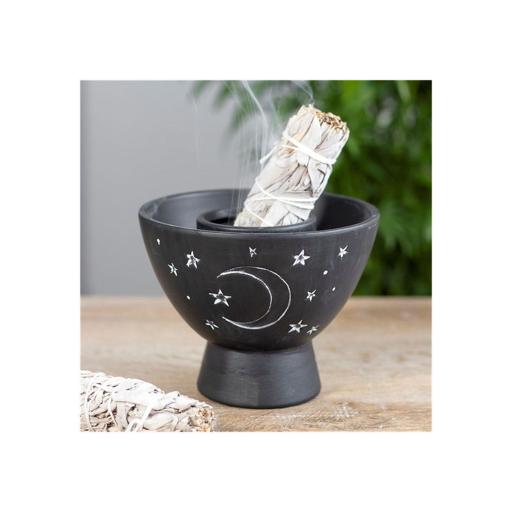 Black Moon and Stars Terracotta Smudge Bowl