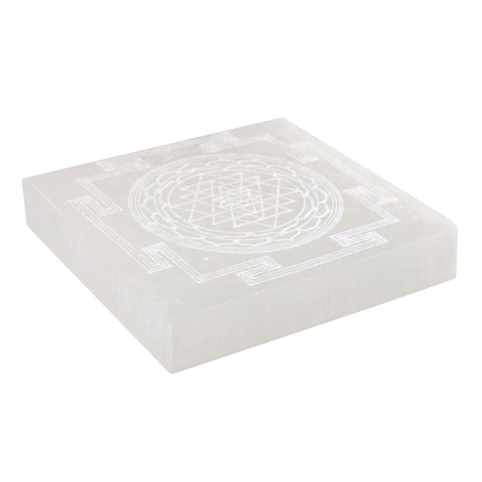 Selenite Shri Yantra Crystal Charging Plate